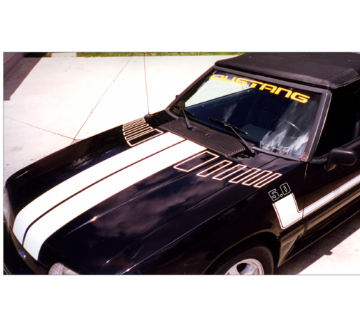 Show details for 1979-93 Mustang L-Side Stripe and Hood Stripe Kit - 5.0 Designation Picture of 1979-93 Mustang L-Side Stripe and Hood Stripe Kit - 5.0 Designation