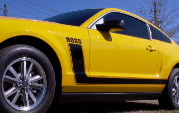 Show details for 2005-09 Mustang Boss Style L-Side Stripe Kit - No Fender Emblems Picture of 2005-09 Mustang Boss Style L-Side Stripe Kit - No Fender Emblems