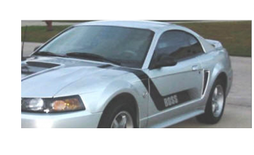 Show details for 1999-03 Mustang Boss Hood and Side Stripe Kit - Boss Name - Flat Hood Picture of 1999-03 Mustang Boss Hood and Side Stripe Kit - Boss Name - Flat Hood