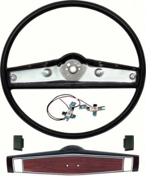 Show details for 1969-70 Black Steering Wheel Kit with Cherrywood Shroud  Picture of 1969-70 Black Steering Wheel Kit with Cherrywood Shroud