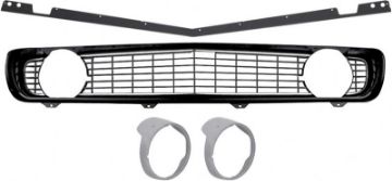Show details for 1969 Camaro Restorer's Choice Standard Black Grill Kit with Headlamp Bezels without Chrome Ring  Picture of 1969 Camaro Restorer's Choice Standard Black Grill Kit with Headlamp Bezels without Chrome Ring