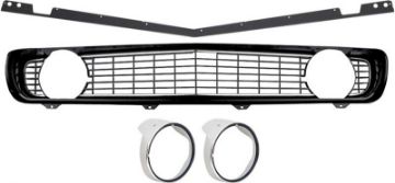 Show details for 1969 Camaro Restorer's Choice Standard Black Grill Kit with Headlamp Bezels with Chrome Ring  Picture of 1969 Camaro Restorer's Choice Standard Black Grill Kit with Headlamp Bezels with Chrome Ring