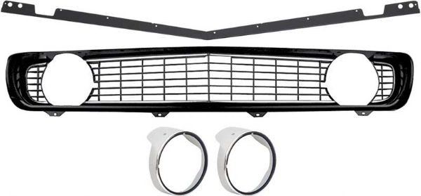Picture of 1969 Camaro Restorer's Choice Standard Black Grill Kit with Headlamp Bezels with Chrome Ring 