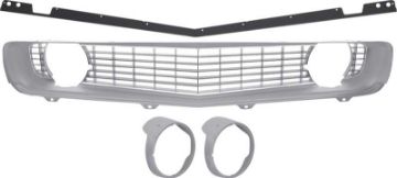Show details for 1969 Camaro Restorer's Choice Standard Silver Grill Kit with Headlamp Bezels without Chrome Ring  Picture of 1969 Camaro Restorer's Choice Standard Silver Grill Kit with Headlamp Bezels without Chrome Ring