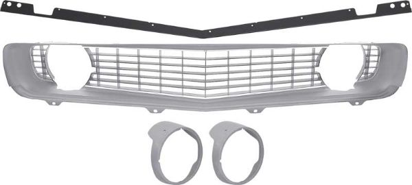 Picture of 1969 Camaro Restorer's Choice Standard Silver Grill Kit with Headlamp Bezels without Chrome Ring 