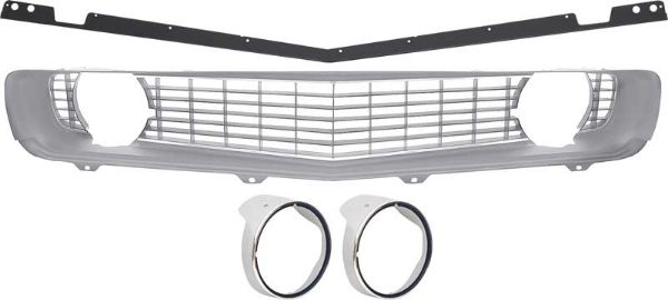 Picture of 1969 Camaro Restorer's Choice Standard Silver Grill Kit with Headlamp Bezels with Chrome Ring 