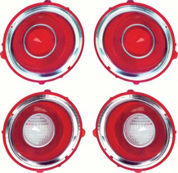 Show details for 1970-71 Camaro RS Tail Lamp/Back Up Lens Kit with Chrome Trim Ring (1st Design)  Picture of 1970-71 Camaro RS Tail Lamp/Back Up Lens Kit with Chrome Trim Ring (1st Design)