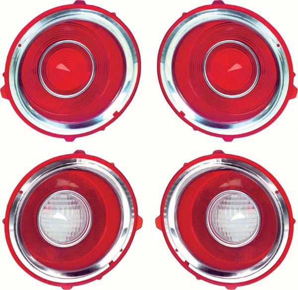 Picture of 1970-71 Camaro RS Tail Lamp/Back Up Lens Kit with Chrome Trim Ring (1st Design) 