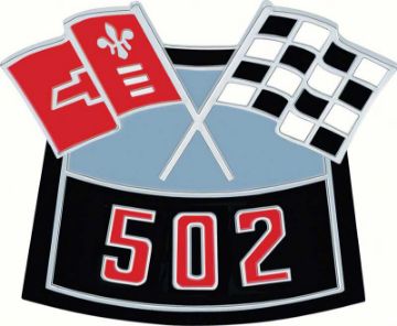 Show details for 502 Die-Cast Crossed Flags Air Cleaner Emblem  Picture of 502 Die-Cast Crossed Flags Air Cleaner Emblem