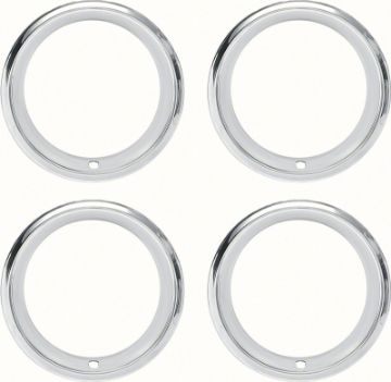Show details for 14" X 7"Trim Ring Set With OEM Or Reproduction Rally Wheels Set Of 4  Picture of 14" X 7"Trim Ring Set With OEM Or Reproduction Rally Wheels Set Of 4
