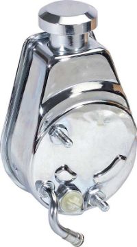 Show details for 1969-74 6 Cylinder / V8 New Chrome Power Steering Pump with Reservoir  Picture of 1969-74 6 Cylinder / V8 New Chrome Power Steering Pump with Reservoir