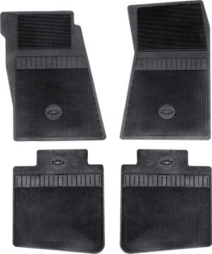 Show details for 1967-69 Camaro, 68-74 Nova4 Piece Black Rubber Bow Tie Floor Mat Set  Picture of 1967-69 Camaro, 68-74 Nova4 Piece Black Rubber Bow Tie Floor Mat Set