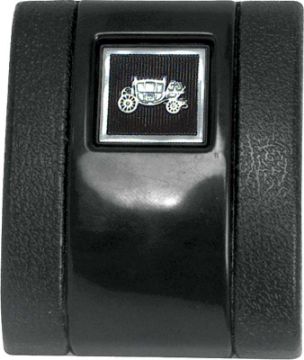 Show details for 1966-67 Black Standard Interior Seat Belt Cover With Fisher Coach Emblem  Picture of 1966-67 Black Standard Interior Seat Belt Cover With Fisher Coach Emblem