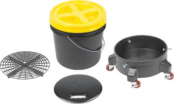 Picture of Grit Guard DeluxeWash System 3.5 Gallon Black Pail With Yellow Lid - Dolly And Seat Cushion 