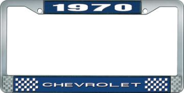 Show details for 1970 Chevrolet Blue And Chrome License Plate Frame With White Lettering  Picture of 1970 Chevrolet Blue And Chrome License Plate Frame With White Lettering