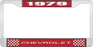 Show details for 1979 Chevrolet RedAnd Chrome License Plate FrameWith White Lettering  Picture of 1979 Chevrolet RedAnd Chrome License Plate FrameWith White Lettering