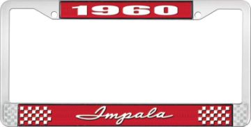 Show details for 1960 Impala Red And Chrome License Plate Frame With White Lettering  Picture of 1960 Impala Red And Chrome License Plate Frame With White Lettering