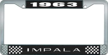 Show details for 1963 Impala Black And Chrome License Plate Frame With White Lettering  Picture of 1963 Impala Black And Chrome License Plate Frame With White Lettering