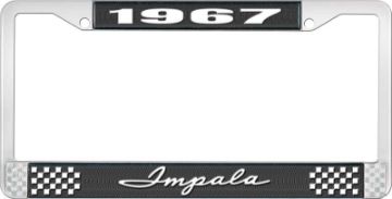 Show details for 1967 Impala Black And Chrome License Plate Frame With White Lettering  Picture of 1967 Impala Black And Chrome License Plate Frame With White Lettering