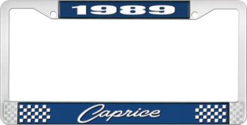 Show details for 1989 Caprice Blue And Chrome License Plate Frame With White Lettering  Picture of 1989 Caprice Blue And Chrome License Plate Frame With White Lettering