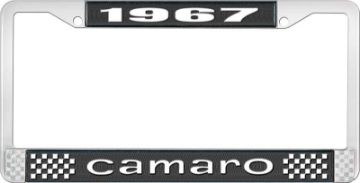 Show details for 1967 Camaro License Plate Frame Style 1 with Black Background and Bright White Lettering  Picture of 1967 Camaro License Plate Frame Style 1 with Black Background and Bright White Lettering