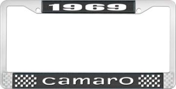 Show details for 1969 Camaro License Plate Frame Style 1 with Black Background and Bright White Lettering  Picture of 1969 Camaro License Plate Frame Style 1 with Black Background and Bright White Lettering
