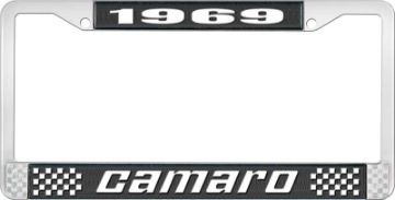 Show details for 1969 Camaro License Plate Frame Style 2 with Black Background and Bright White Lettering  Picture of 1969 Camaro License Plate Frame Style 2 with Black Background and Bright White Lettering