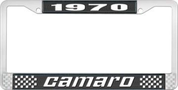 Show details for 1970 Camaro License Plate Frame Style 2 with Black Background and Bright White Lettering  Picture of 1970 Camaro License Plate Frame Style 2 with Black Background and Bright White Lettering