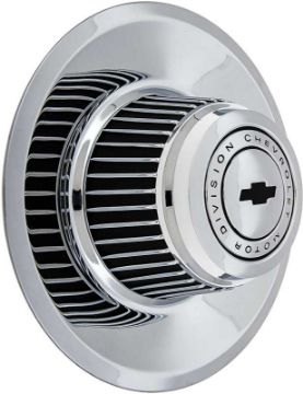 Show details for Tall Chrome Rally Wheel Derby Cap With Bowtie  Picture of Tall Chrome Rally Wheel Derby Cap With Bowtie