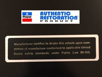 Show details for 1968 1969 1970 Chrysler Plymouth Dodge ALL Safety Act Door Jamb Decal Picture of 1968 1969 1970 Chrysler Plymouth Dodge ALL Safety Act Door Jamb Decal