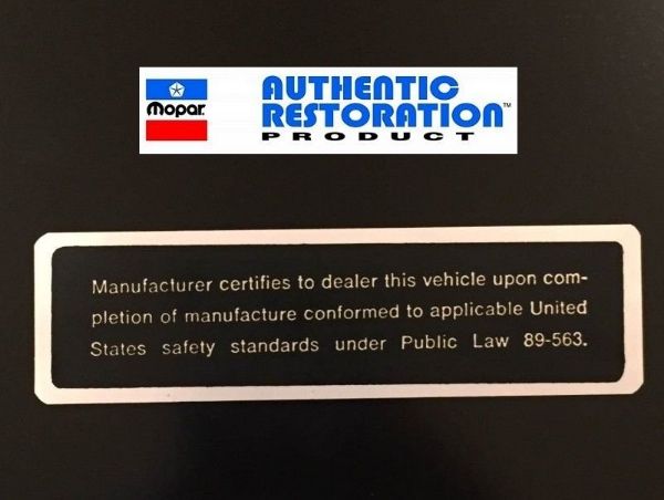 Picture of 1968 1969 1970 Chrysler Plymouth Dodge ALL Safety Act Door Jamb Decal