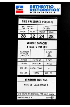 Show details for 1970 Dodge Challenger R/T 426 HEMI F60x15 Tire Pressure Decal Picture of 1970 Dodge Challenger R/T 426 HEMI F60x15 Tire Pressure Decal