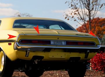 Show details for 1970 Challenger Rear Quarter & Trunk Moldings Set w/ hardware Picture of 1970 Challenger Rear Quarter & Trunk Moldings Set w/ hardware