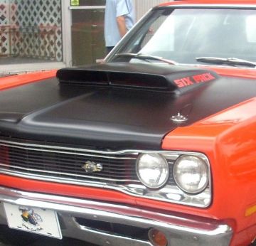 Show details for 1969 1/2 Dodge Super Bee Six Pack A12 Lift Off Hood Decals RED (set of two) Picture of 1969 1/2 Dodge Super Bee Six Pack A12 Lift Off Hood Decals RED (set of two)
