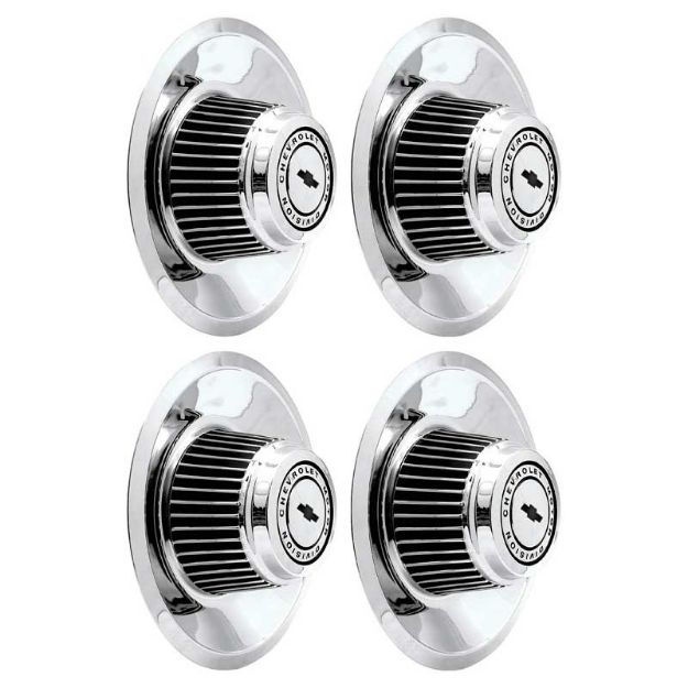 Picture of 4 Piece Tall Chrome Rally Wheel Derby Cap Set With Center Bowtie 