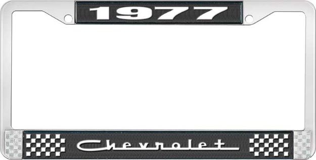 Picture of 1977 Chevrolet Black And Chrome License Plate Frame With White Lettering 