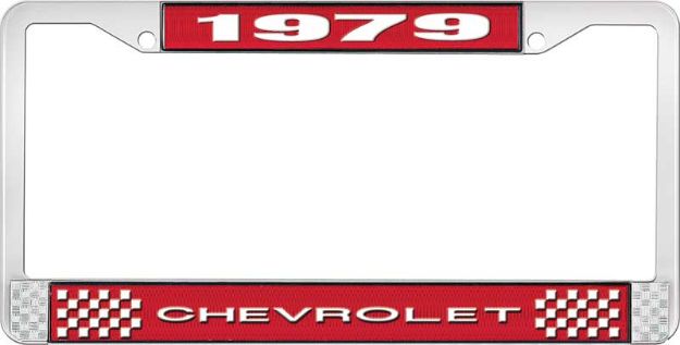 Picture of 1979 Chevrolet RedAnd Chrome License Plate FrameWith White Lettering 