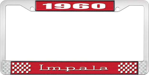 Picture of 1960 Impala Red And Chrome License Plate Frame With White Lettering 