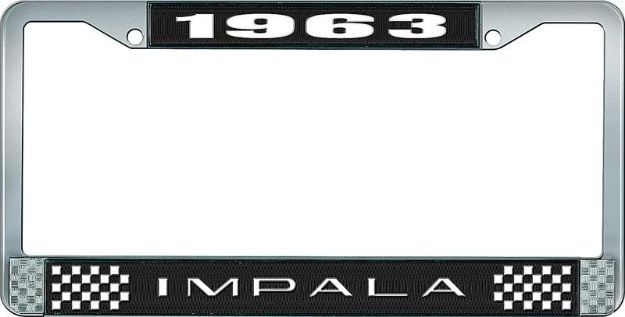 Picture of 1963 Impala Black And Chrome License Plate Frame With White Lettering 