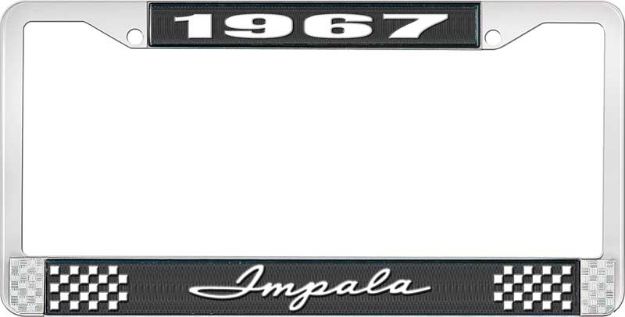 Picture of 1967 Impala Black And Chrome License Plate Frame With White Lettering 