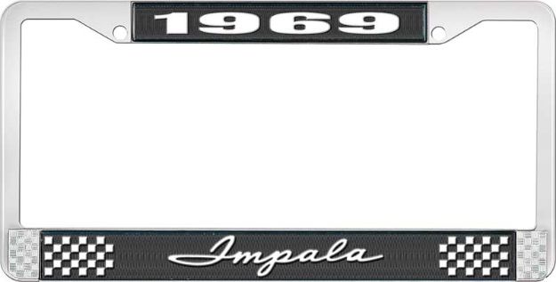 Picture of 1969 Impala Black And Chrome License Plate Frame With White Lettering 