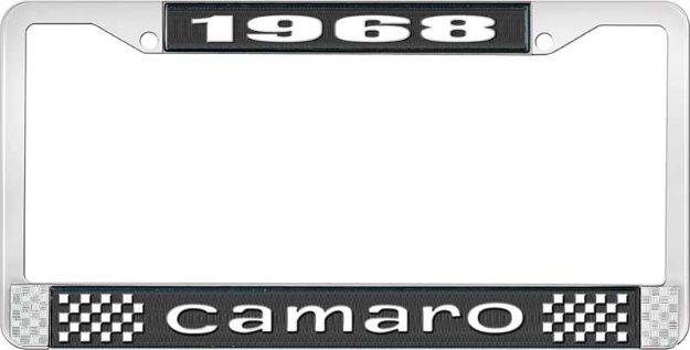 Picture of 1968 Camaro License Plate Frame Style 1 with Black Background and Bright White Lettering 