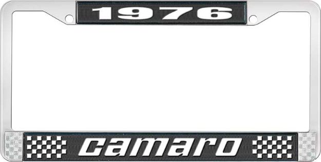 Picture of 1976 Camaro License Plate Frame Style 2 with Black Background and Bright White Lettering 