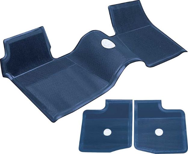 Picture of 1962-65 Chevrolet Without Console Dark Blue 3 Piece Rubber Floor Mat Set 