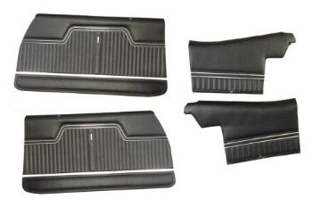 Show details for 1970-1972 Chevelle Front Door/Rear Qtr Trim Panels Pre-Assembled in Black for Coupe Picture of 1970-1972 Chevelle Front Door/Rear Qtr Trim Panels Pre-Assembled in Black for Coupe