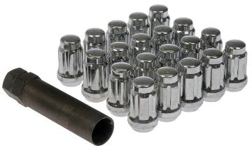 Show details for 1979-2014 Ford Mustang Spline Drive Lug Nut Set - Chrome - 20pc W/Key Picture of 1979-2014 Ford Mustang Spline Drive Lug Nut Set - Chrome - 20pc W/Key