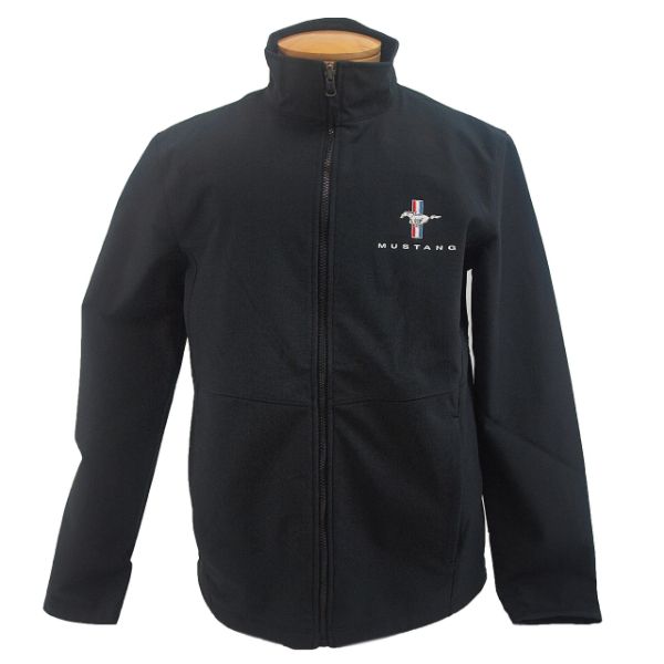 Picture of 1964-2021 Ford Mustang Jacket - Mens Solid Soft Shell - Embroidered Tri-Bar Logo - Black - 2XL