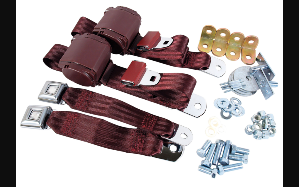 Picture of 1964-1973 Ford Mustang Seat Belts. Rear Chrome Push Button - Maroon
