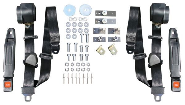 Picture of 1965-1968 Ford Mustang 3 Point Seat Belt Conversion Kit W/Chrome Push Button Buckle - Black
