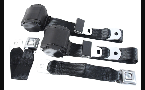 Picture of 1964-1973 Ford Mustang Seat Belts. Rear Chrome Push Button - Black